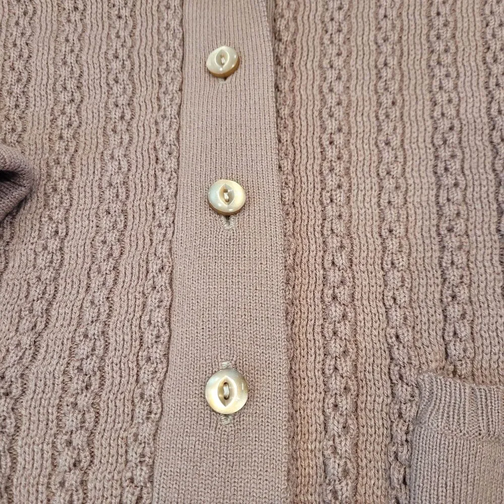 Vintage 90s Cable Knit Cardigan Womens 42 (XL) Brown Patch Pockets Made Romania